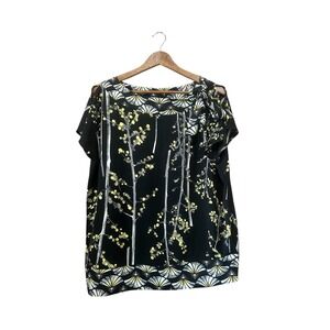 Chico's Black Label Women Top Blouse Size large (2) Slit Sleeves Floral Romantic